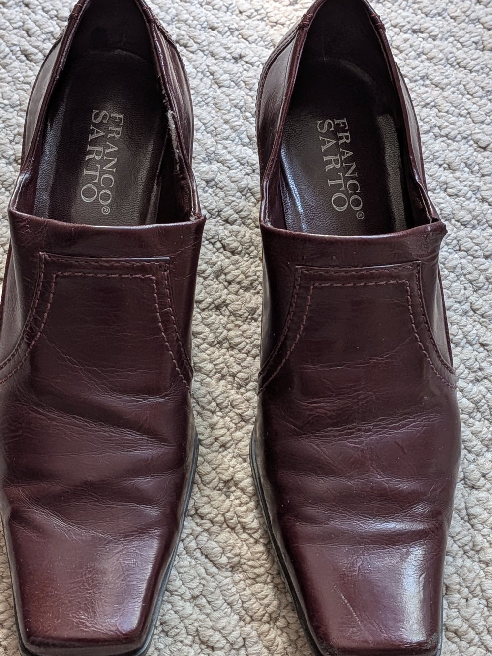 Franco Sarto women’s Burgundy Slip-On Leather Chunky Heels